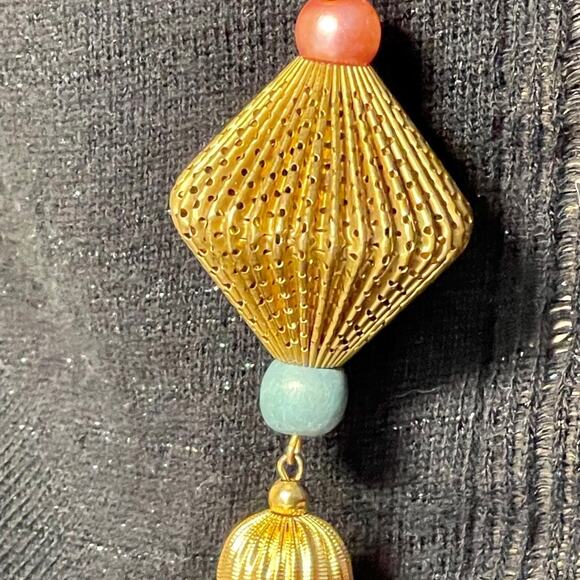 Long good toned lariat y2k necklace with tassels and beads - Picture 4 of 5